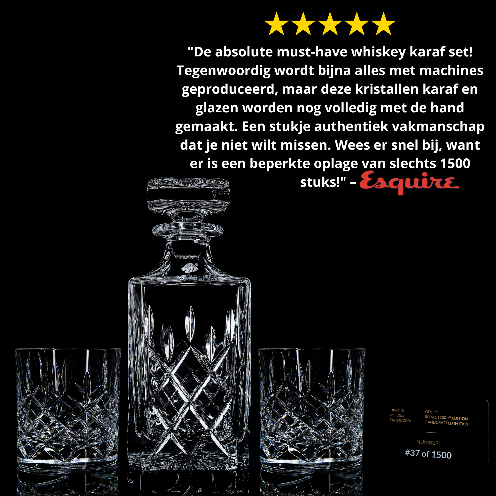 Handgemaakte Limited Edition Kristallen Whiskey Set Royal