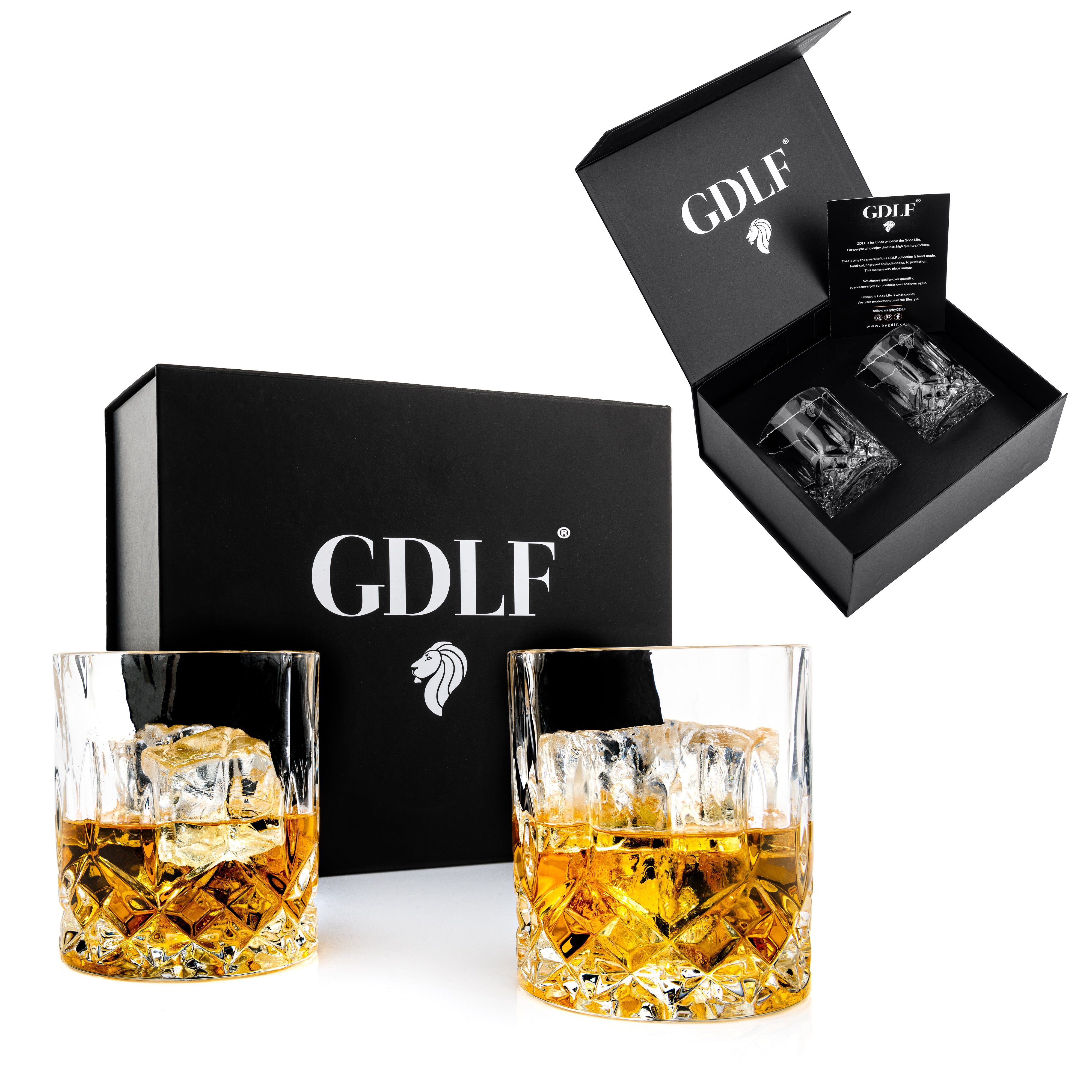 Whiskey Glazen Vintage Set van 2 in Luxe Giftbox